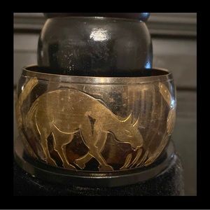 Vintage Brass Cuff/bangle bracelet with engraved X’s & horses
